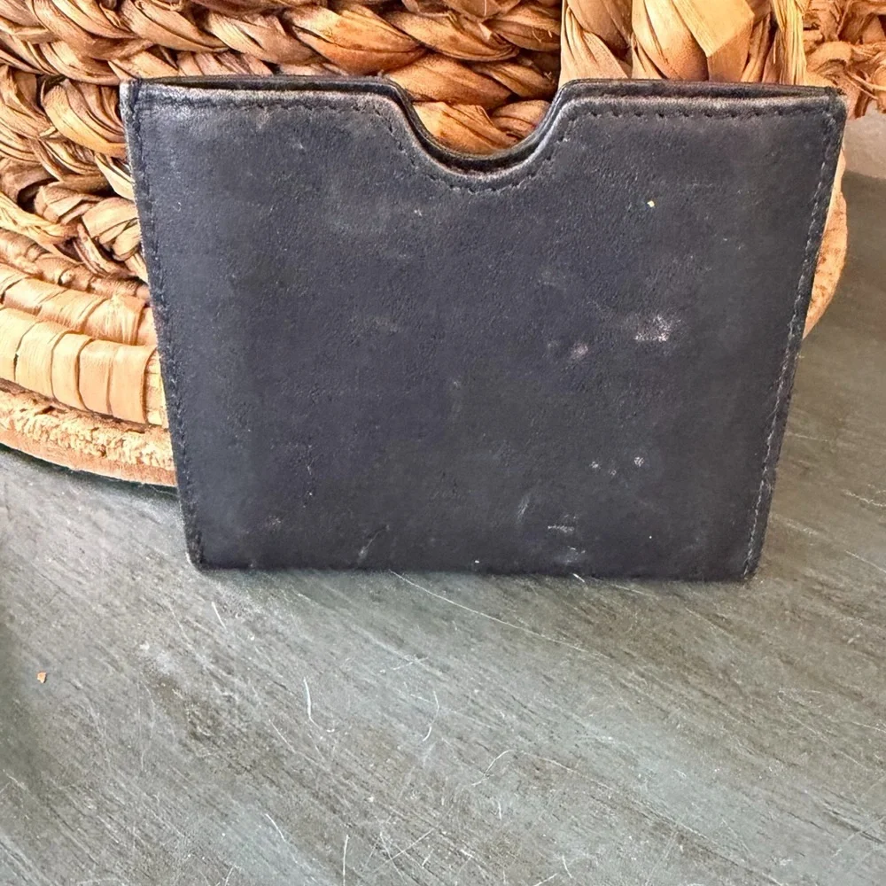 Vintage COACH leather card holder wallet black with logo inside and out.